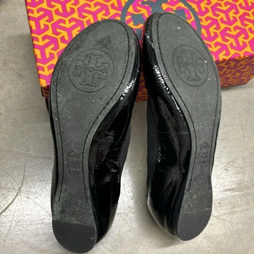 Tory Burch Caroline Naplak  Elastic Leather Slip On Ballet Flats in Black 9.5